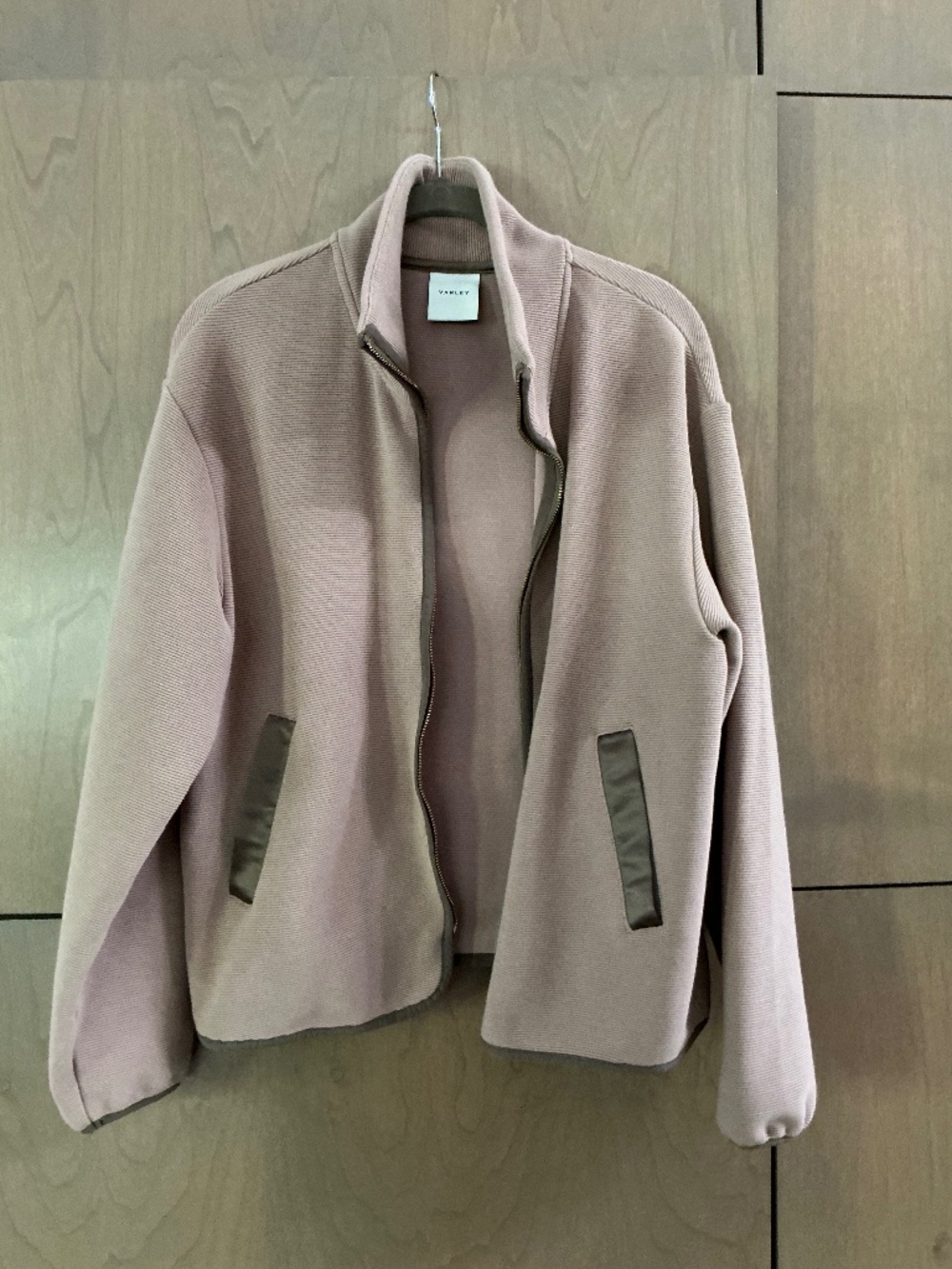 Varley Ribbed Zip Jacket Mauve Pink Stand Collar Athleisure